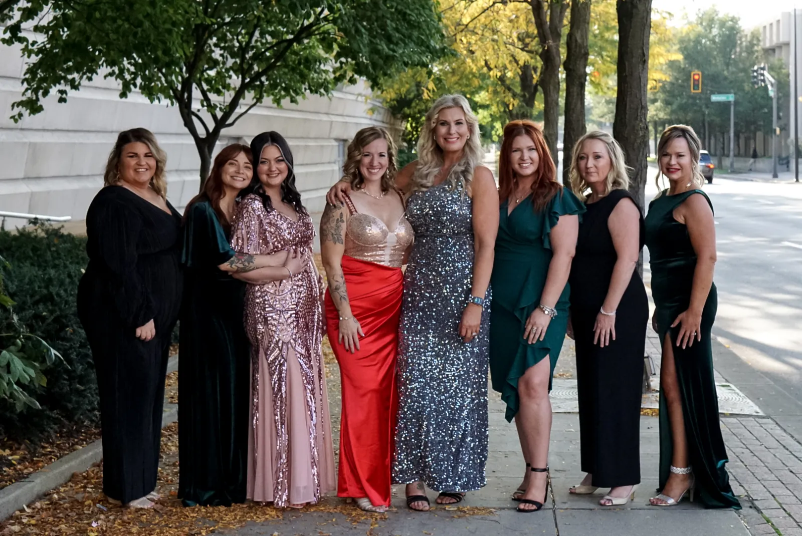 Nurses' Ball attendees in formal attire outside the Grand Wayne Convention Center