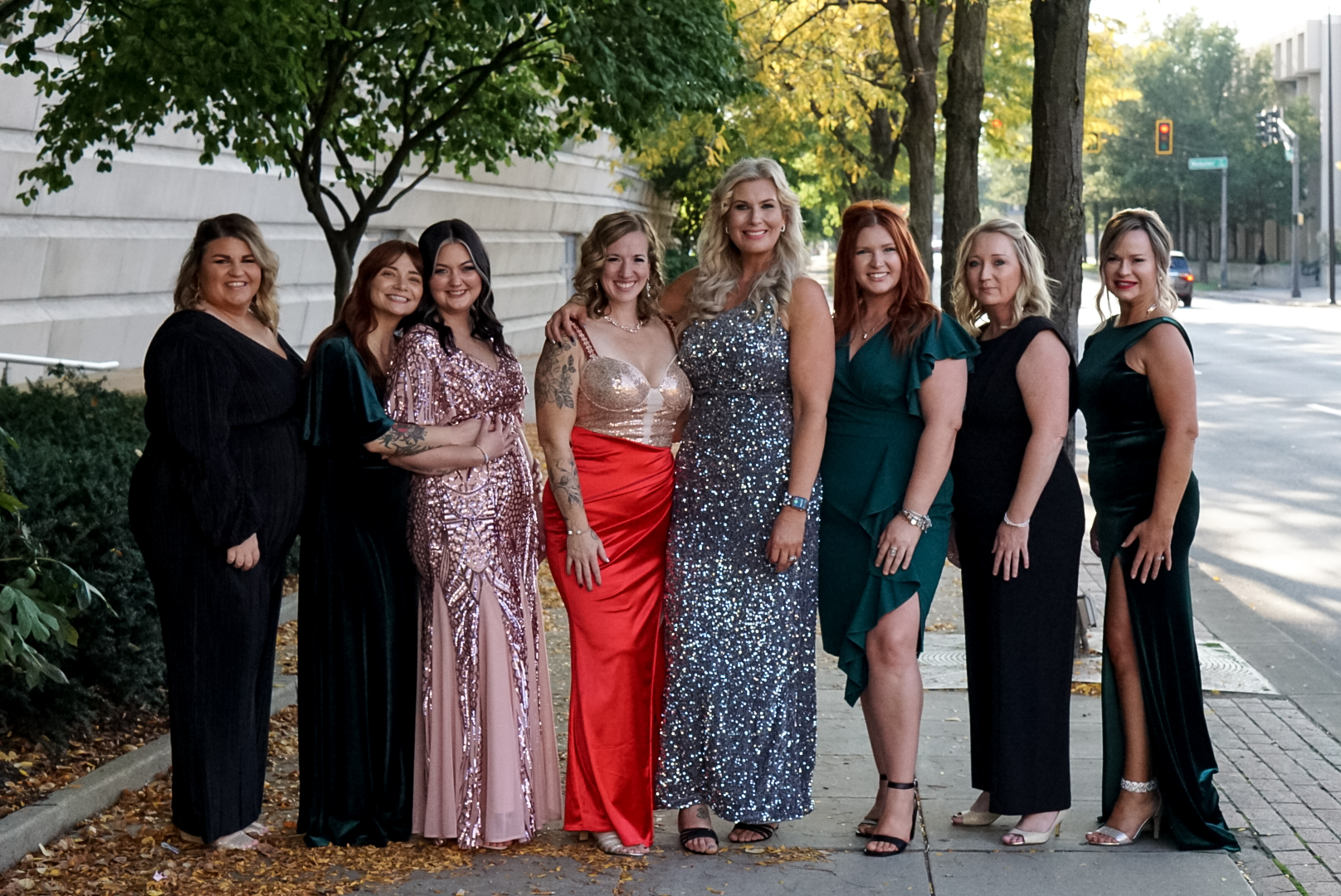 Group of Nurses' Ball attendees in evening gowns